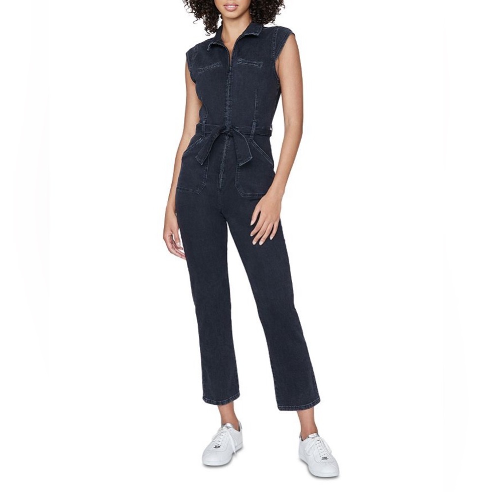 Paige Jett Cap Utility Jumpsuit in Washed Black